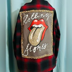 XL Rolling Stones Leopard Plaid Flannel shirt.  For men and women.